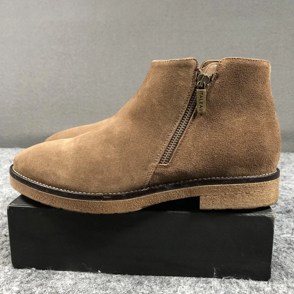 ITALEAU Foliana Ankle Booties Womens 10.5 Brown Suede Waterproof Zip Heel